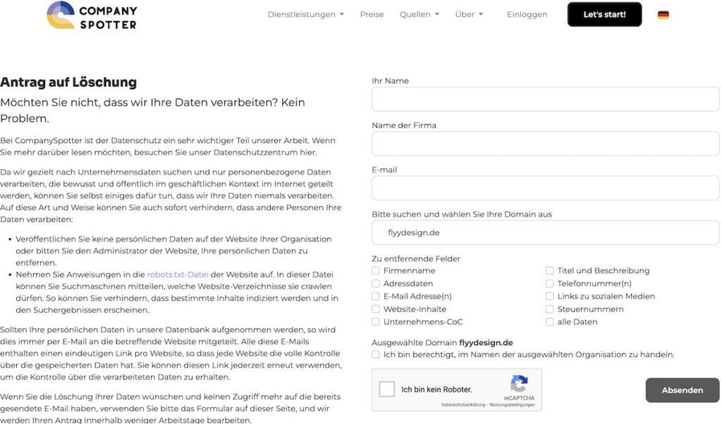 Abmeldeseite von CompanySpotter
