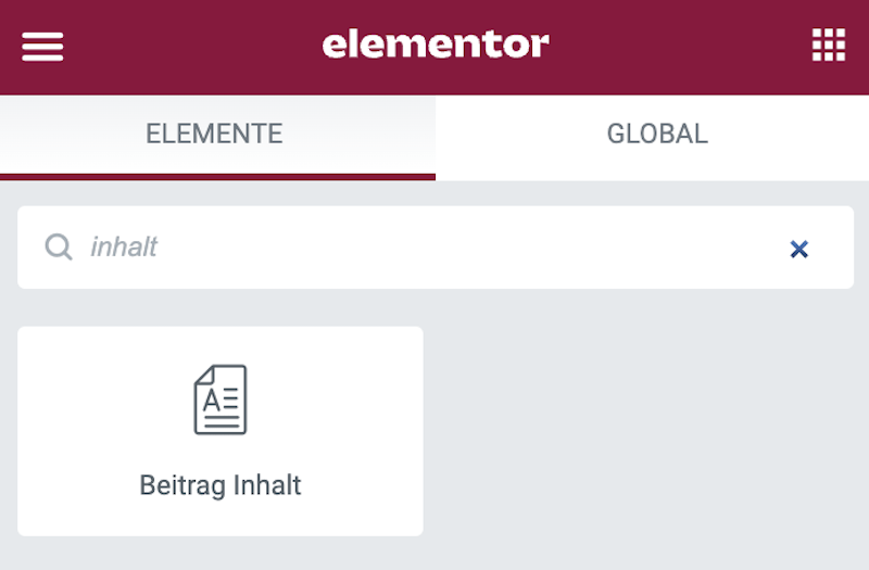 Elementor Beitrag Inhalt