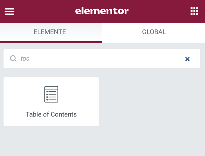 Elementor Widget Table of Contents