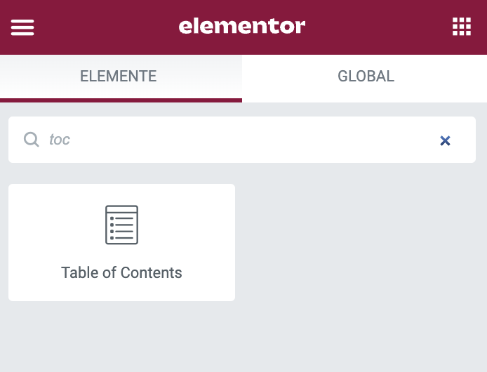 Elementor Widget Table of Contents Elementor Widget Table of Contents